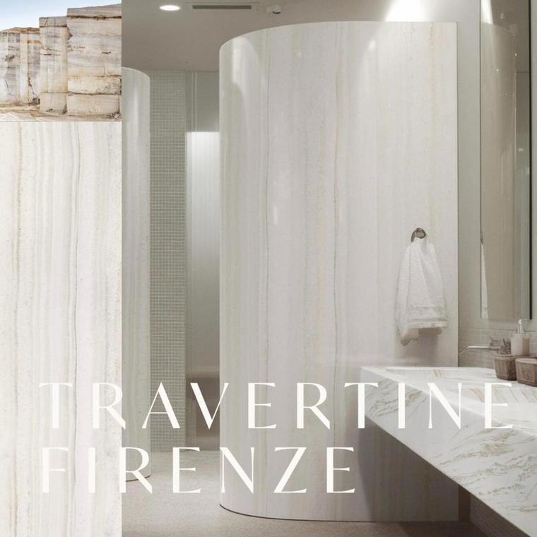 Vonios kambarys su lenkta Corian Travertine Firenze siena