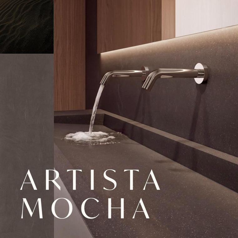 Įlietas Corian Artista Mocha praustuvas su sieniniais maišytuvais