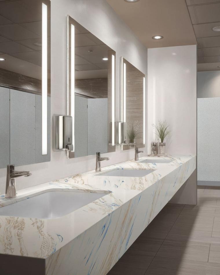 Ilgas Corian Vasto Laguna vonios stalviršis su įmontuotais praustuvais